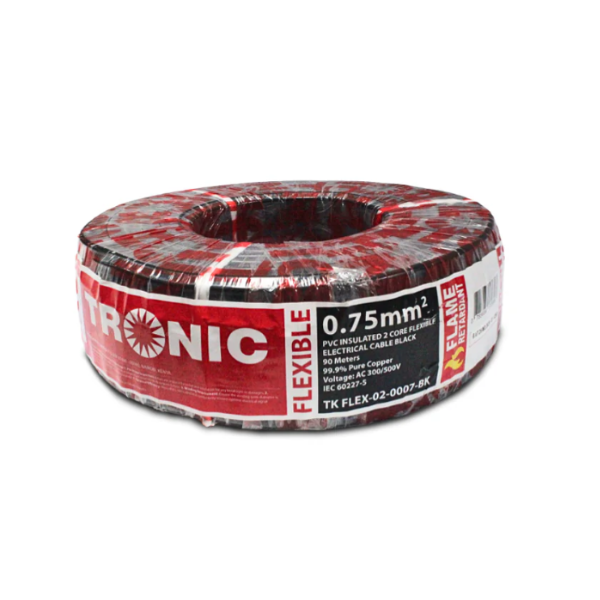 Tronic 0.75mm² 2-Core Flexible Cable – 90M Black