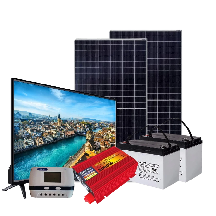 Ritar 3kW PWM Solar 43" Smart TV System Kit - 3000W + Batteries + 4 Free Bulbs - 1-2Bed House