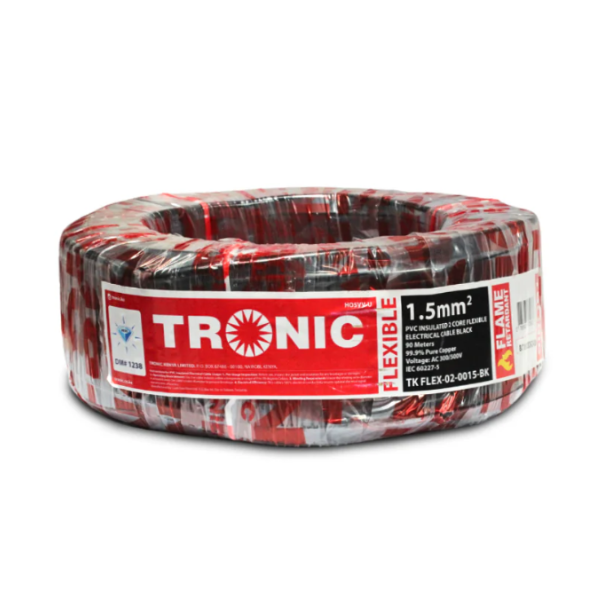 Tronic 1.5mm² 2-Core PVC Flexible Cable – Black | 90M