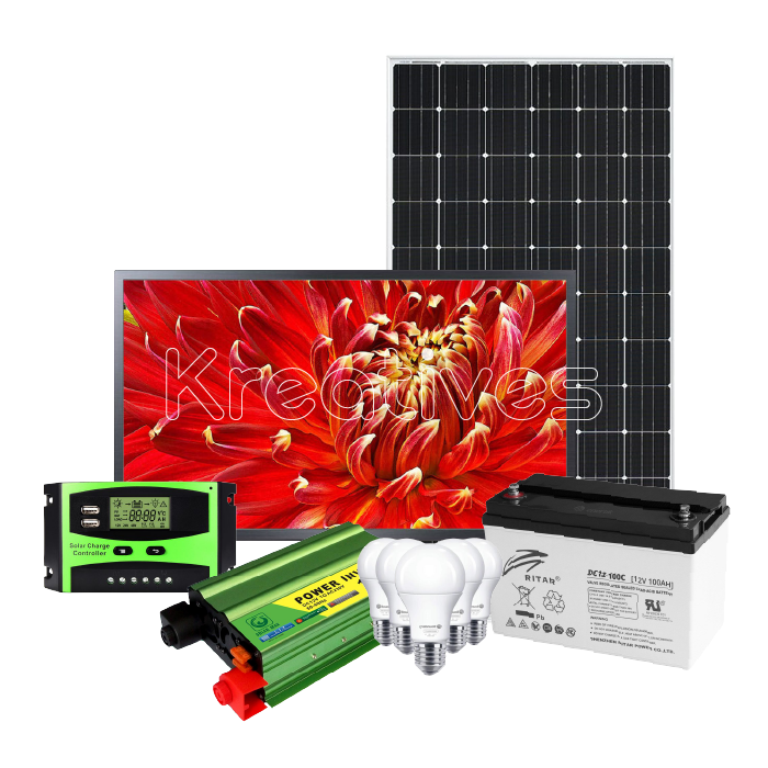 100 WATTS SOLAR FULL KIT + 32″ LED DIGITAL TV Full kit